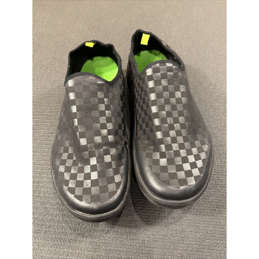 Oofos OOmg eeZee Checkered Black Slip On Recovery Comfort Shoes Mens Size 11
